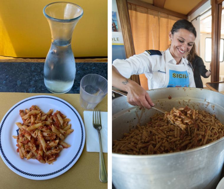 From Trapani: Favignana and Levanzo Mini Cruise with Lunch - Lunch onboard: Trapanese pesto pasta, wine, water, and fruit