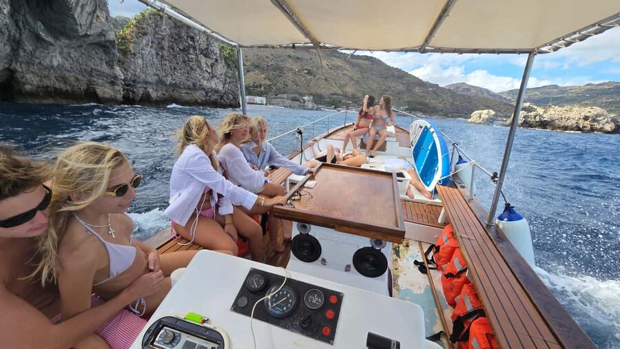Taormina: Boat Tour with Sicilian Wine Tasting - Sicilian wine tasting on a boat: Prosecco, white, and red